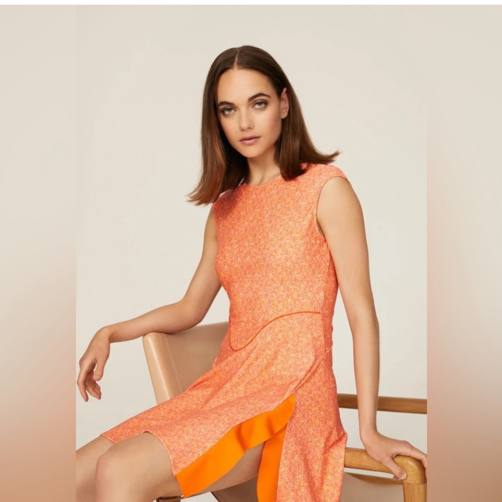 Esteban Cortazar Collective Mini Tennis Dress Orange Dots Ruffled Slit M EUC